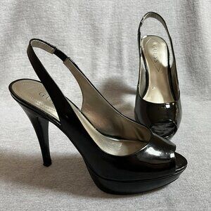 Guess Black Patent Leather Peep Toe Platform Heels.  Size 7M